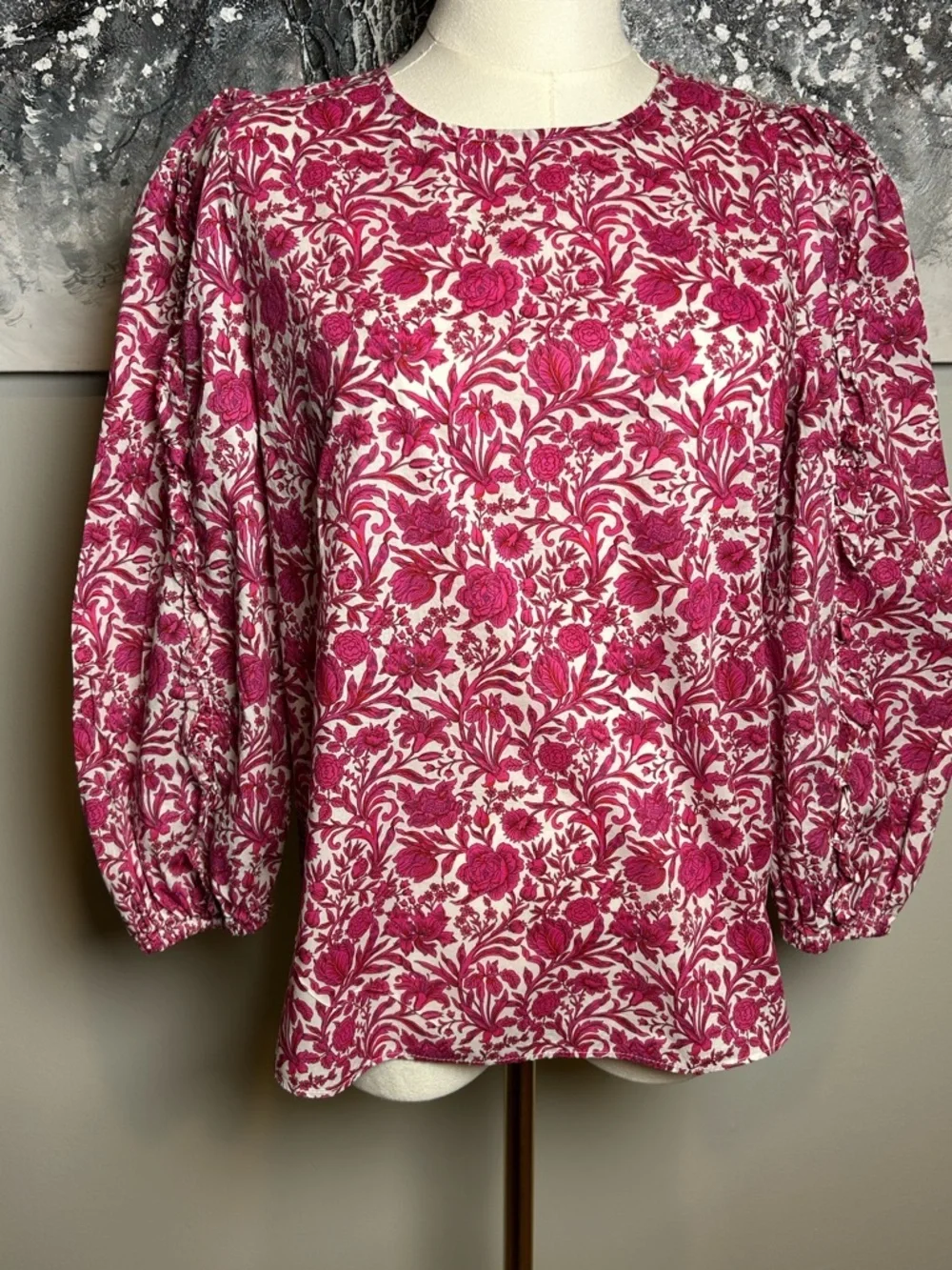 J.Crew liberty fabric floral blouse pink white puff sleeve XS cottagecore